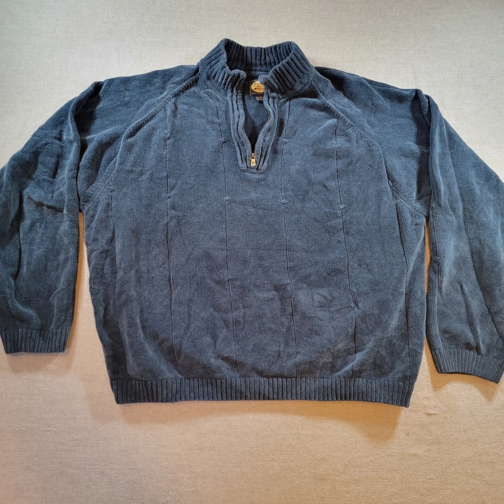 Tommy Bahama Quarter Zip Sweater Mens Large Blue Excellent 100% Cotton Ribbed